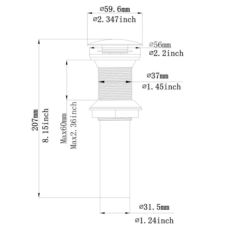 BWE صنبور حمام BWE 1 5/8" لصنبور حوض الغسيل يناسب فتحة حوض الحمام القياسية 1-1/2" إلى 1-3/4" تجميع مصفاة البوب أب بدون تدفق زائد نحاس - Image 2